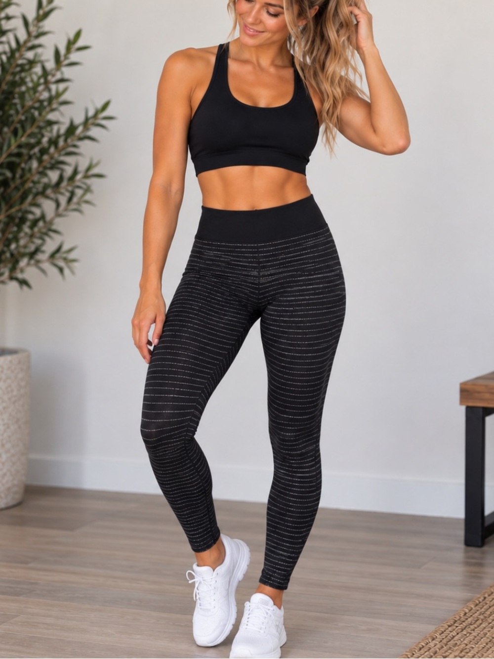 Athleta Seamless Sparkly Striped Leggings Black Size XS High Rise